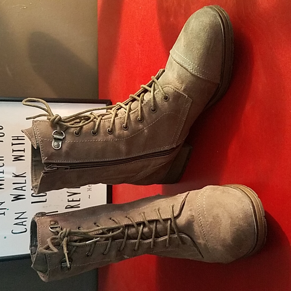 JustFab  Lace Up & Zip Up Boots, Gray, 7.5